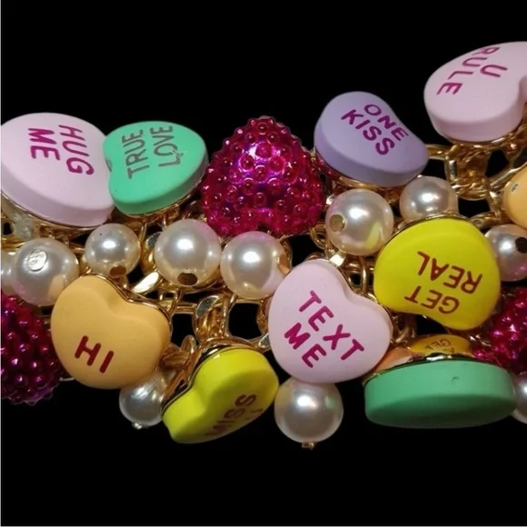 BETSEY JOHNSON SET Valentine Conversation Heart Necklace Bracelet & Earrings NWT